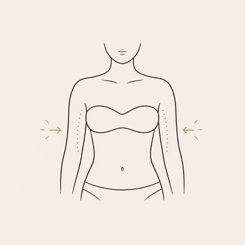 Line drawing of a womans torso showing body measurement points with side arrows indicating measurement direction