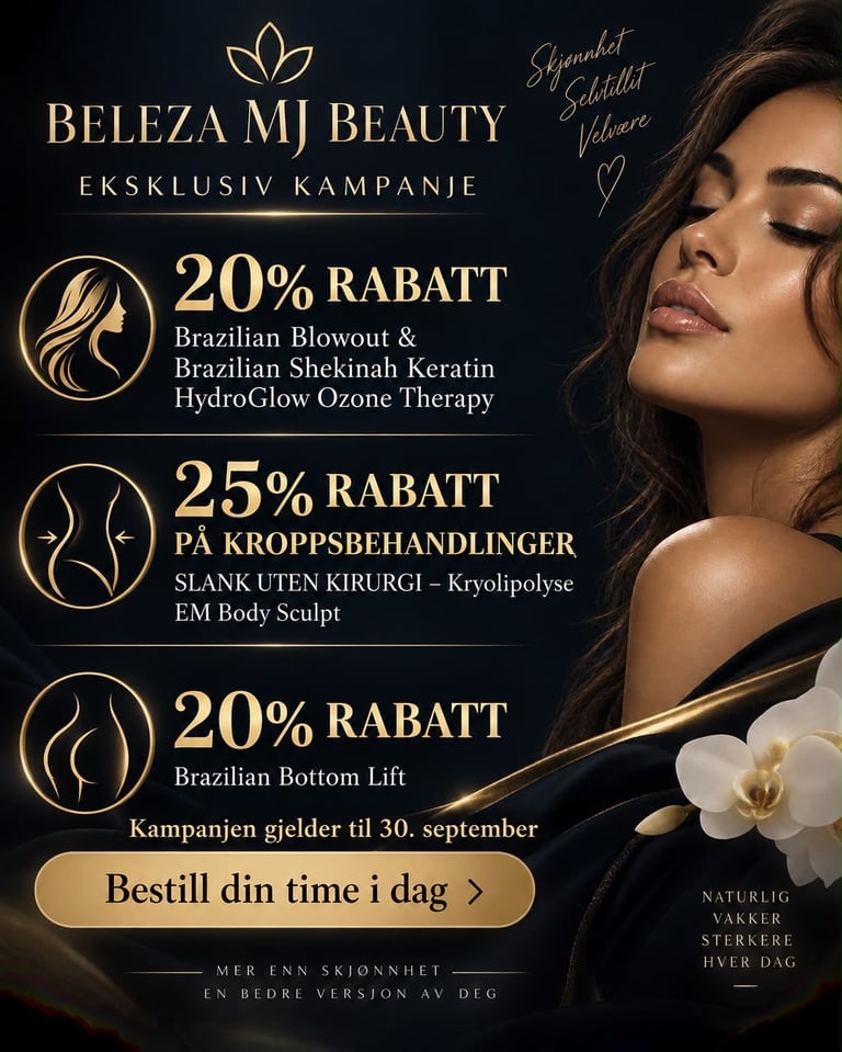 Septemberkampanje på hår- og kroppsbehandlinger hos Beleza MJ Beauty i Bergen